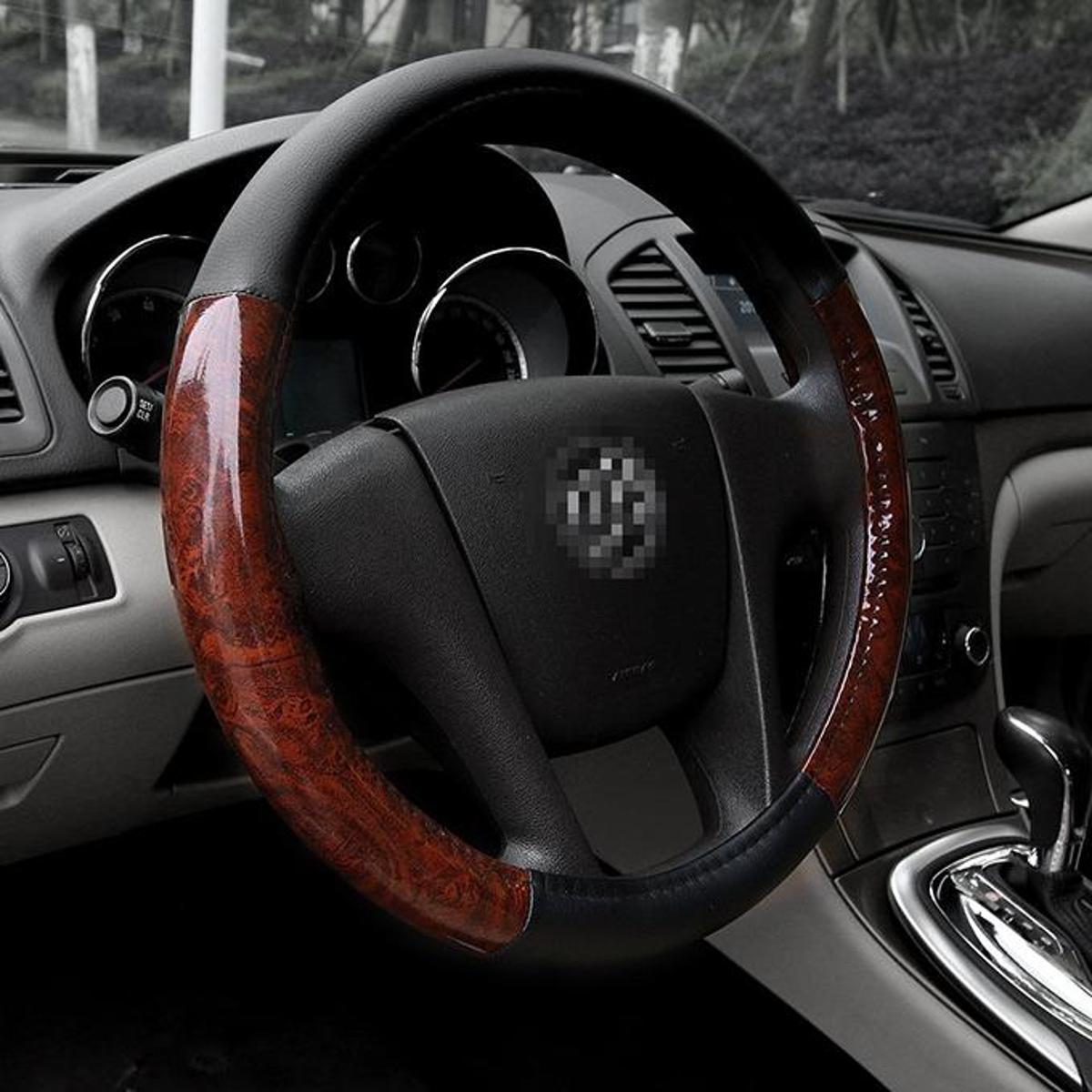Car steering wheel cover-Black & wooden