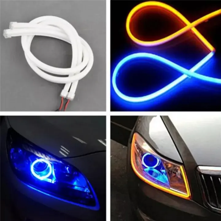 2-pc Flexible Car DRL Daytime Running Light Headlight Strip Turn Signal LED Flowing Bar