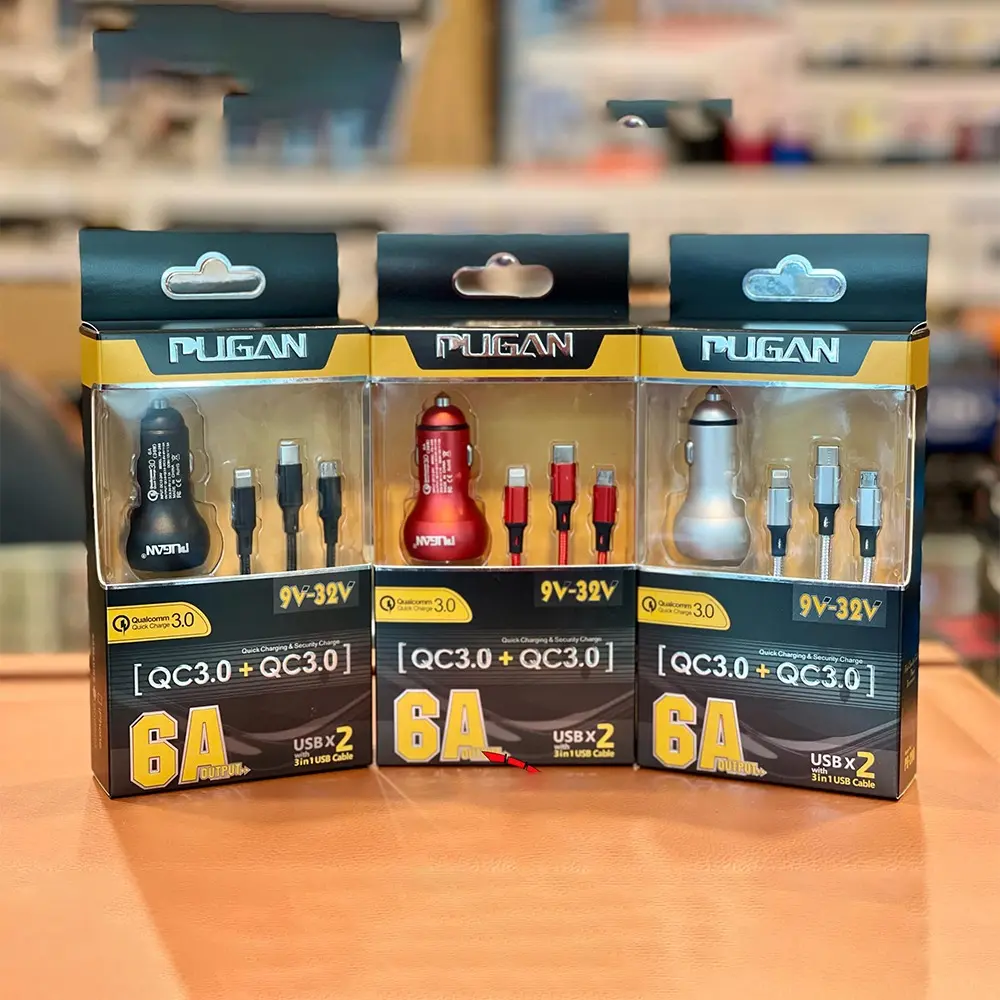 3 in 1 Pugan USB Car Fast Charger – 6A – Charge Your Devices On-the-Go!